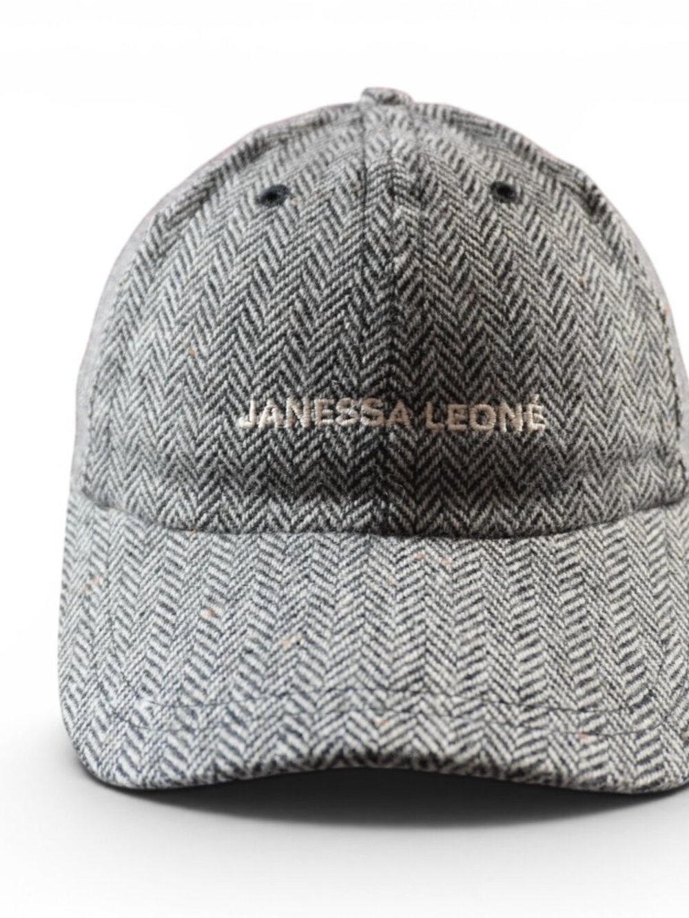 Janessa Leone Eden Hat Cap Womens One Size Gray Herringbone‎ Wool Strap Back
